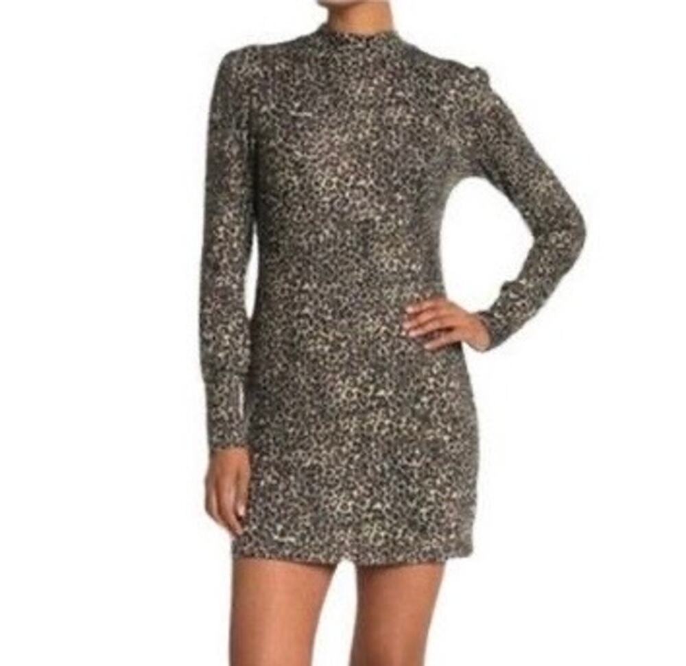 NWT ABOUND Beige Leopard Print Long Sleeve Mock Neck Mini Dress. Size M